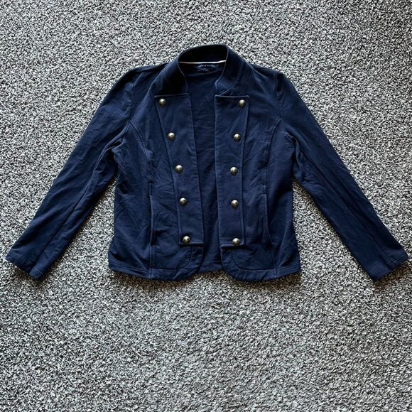 Tommy Hilfiger Jacket Womens Large Navy Blue Open Front Military Brass Buttons - Picture 1 of 8